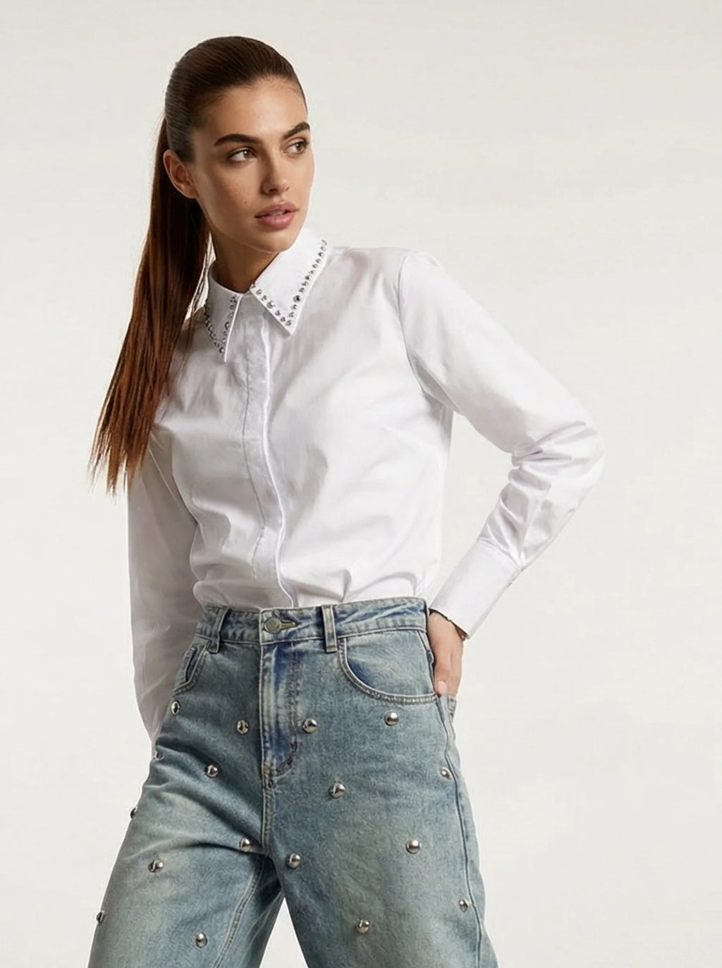 Shirt with Studded Collar