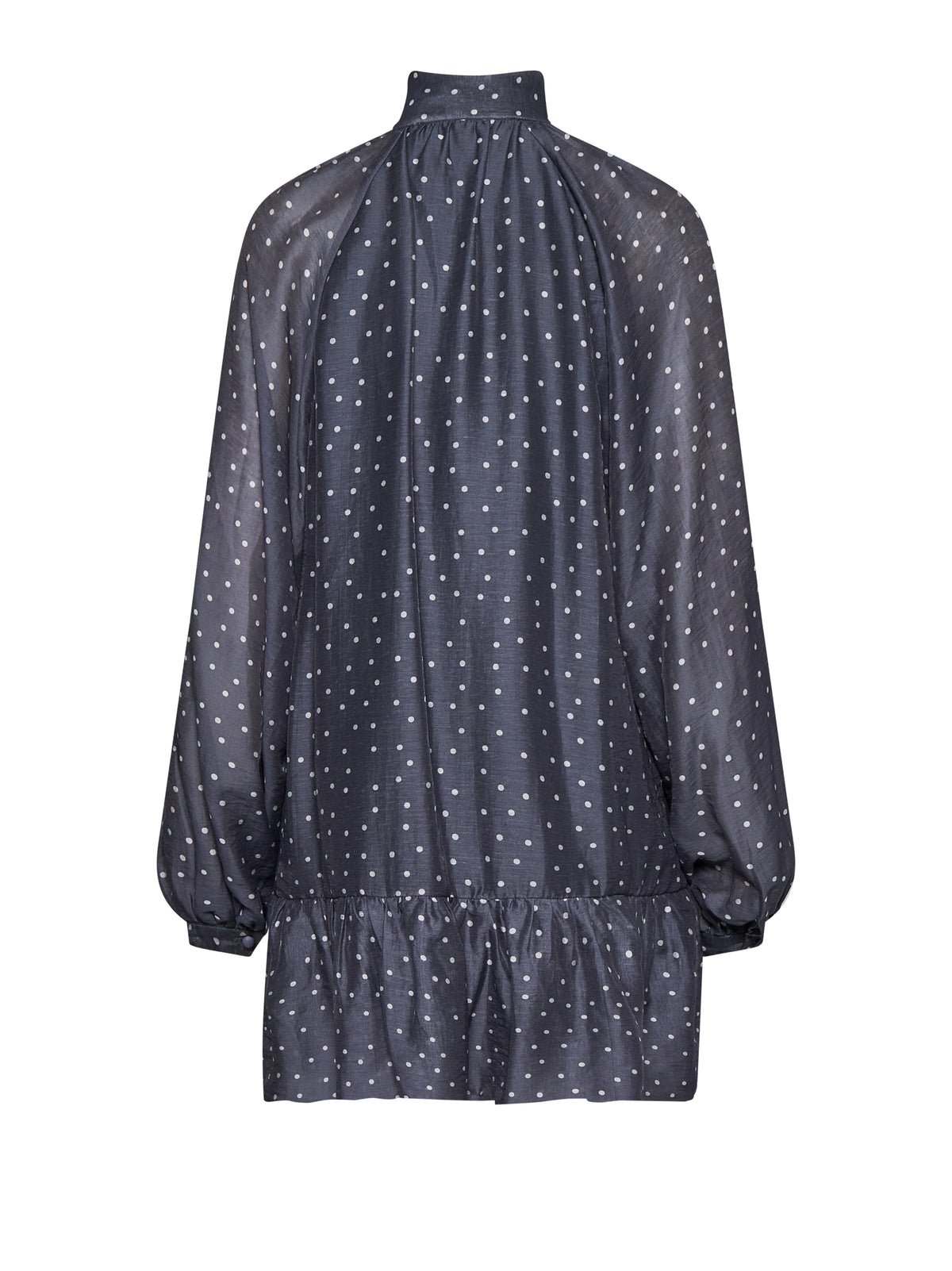 Navy Polka Dot Bow-Neck Peplum Dress