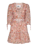 Blush Floral Tie-Neck Belted Dress