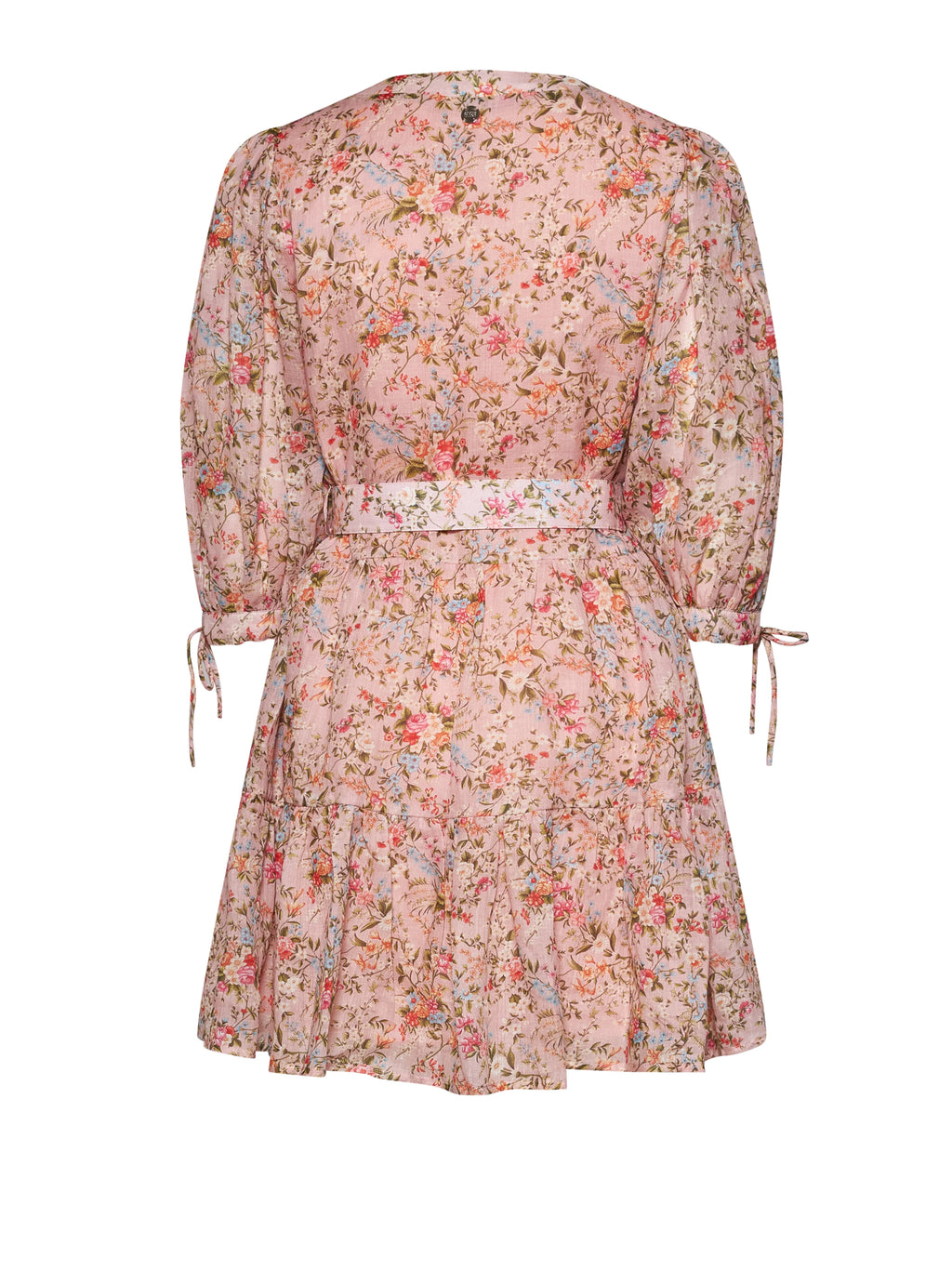 Blush Floral Tie-Neck Belted Dress