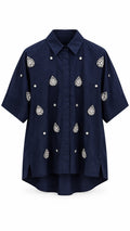 Navy Crystal-Embellished Oversized Shirt