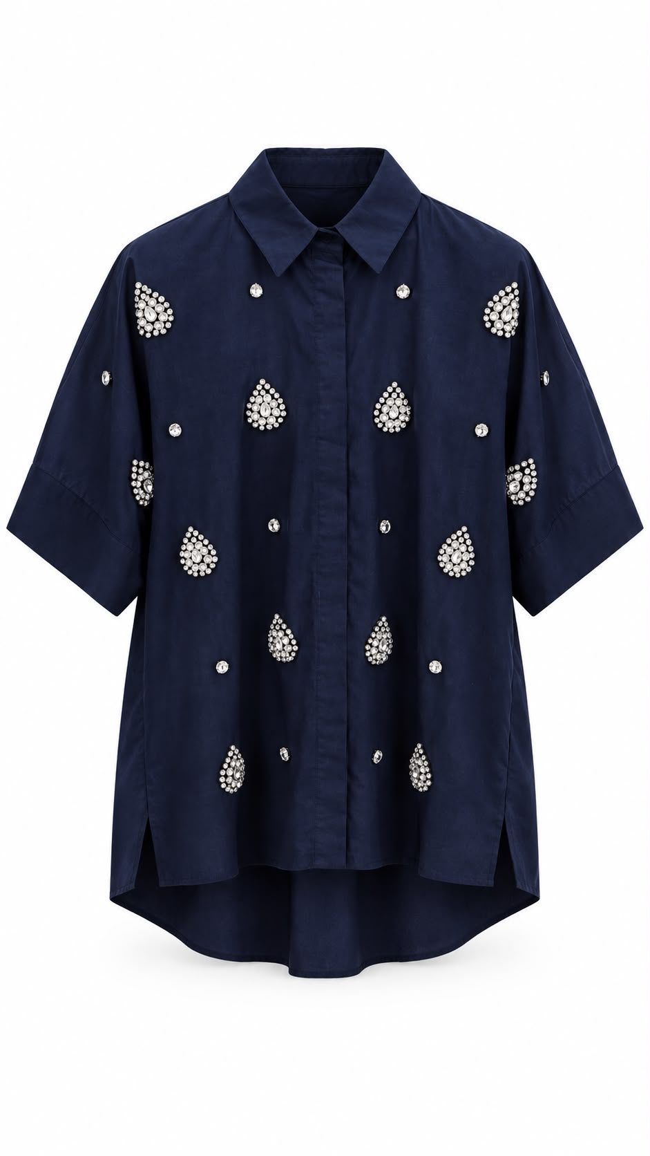 Navy Crystal-Embellished Oversized Shirt
