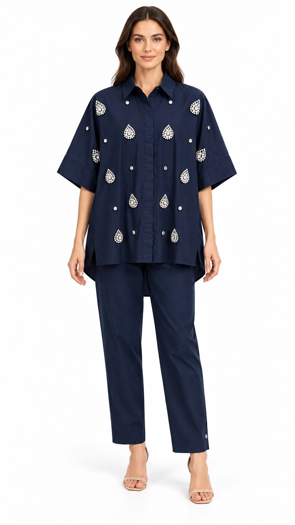 Navy Straight-Leg Trousers