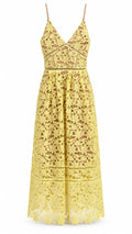 Yellow Crochet Lace Midi Dress