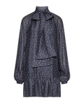 Navy Polka Dot Bow-Neck Peplum Dress